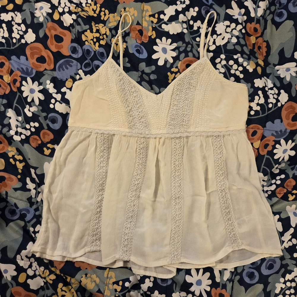 American Eagle Outfitters Lace And Silver Babydoll Tank